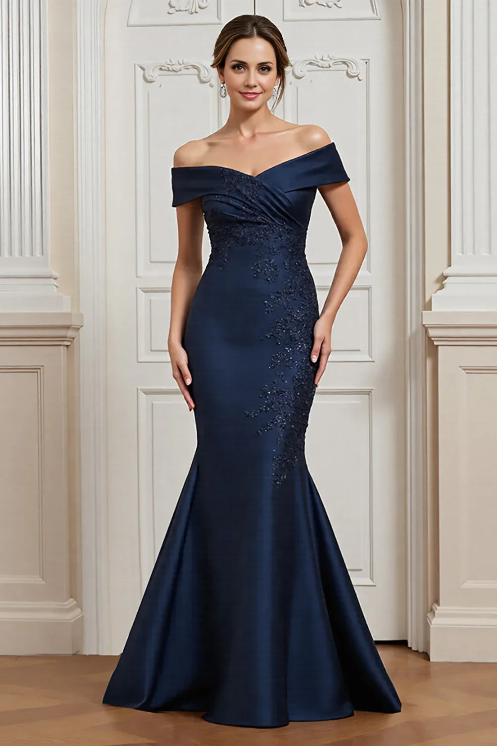 Charming off shoulder mermaid decal slimming highlights charming curves, bride and mother dress
