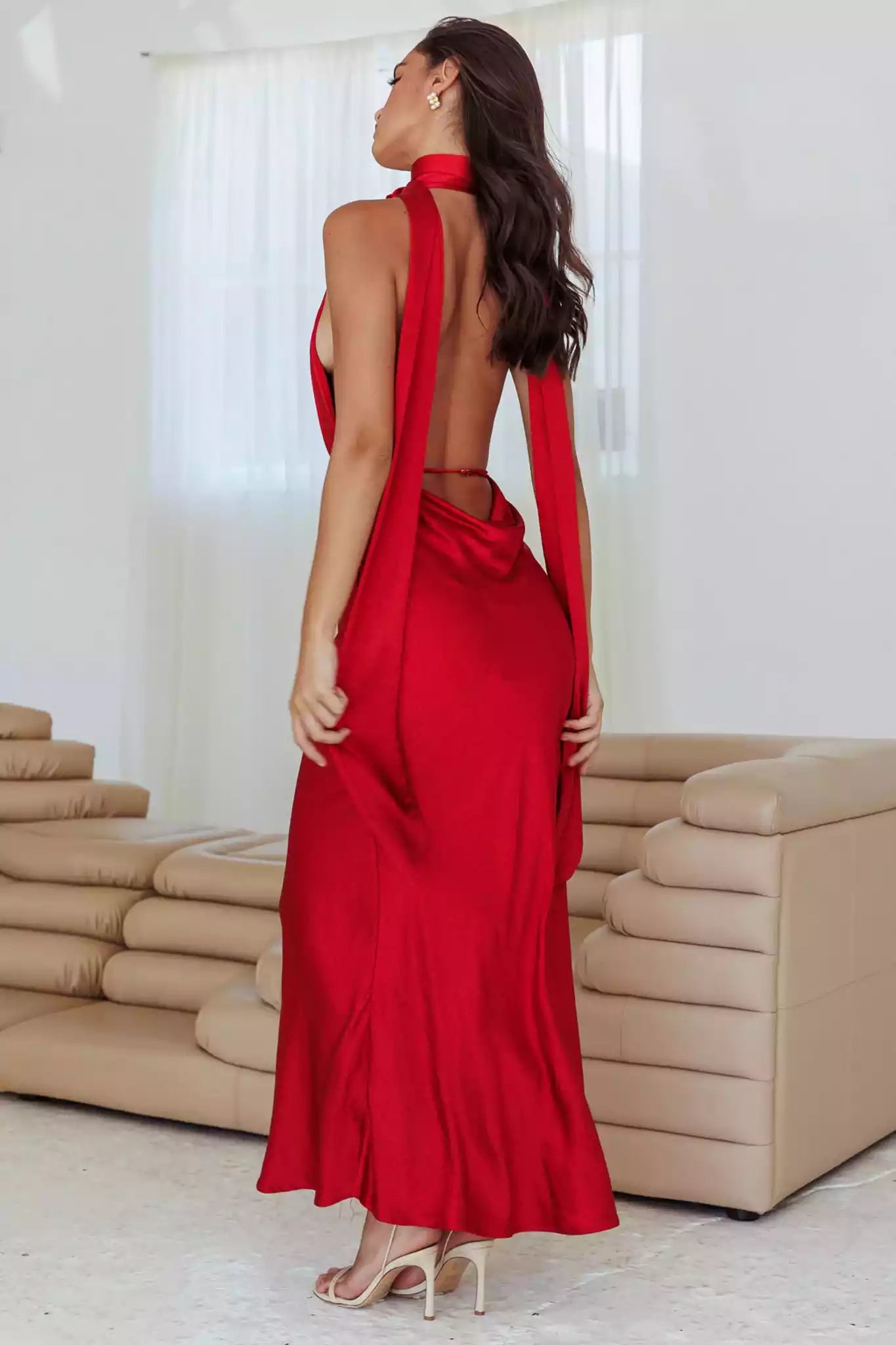 Charming satin detachable rose deep V-neckline, backless neckline, backless Prom Dresses