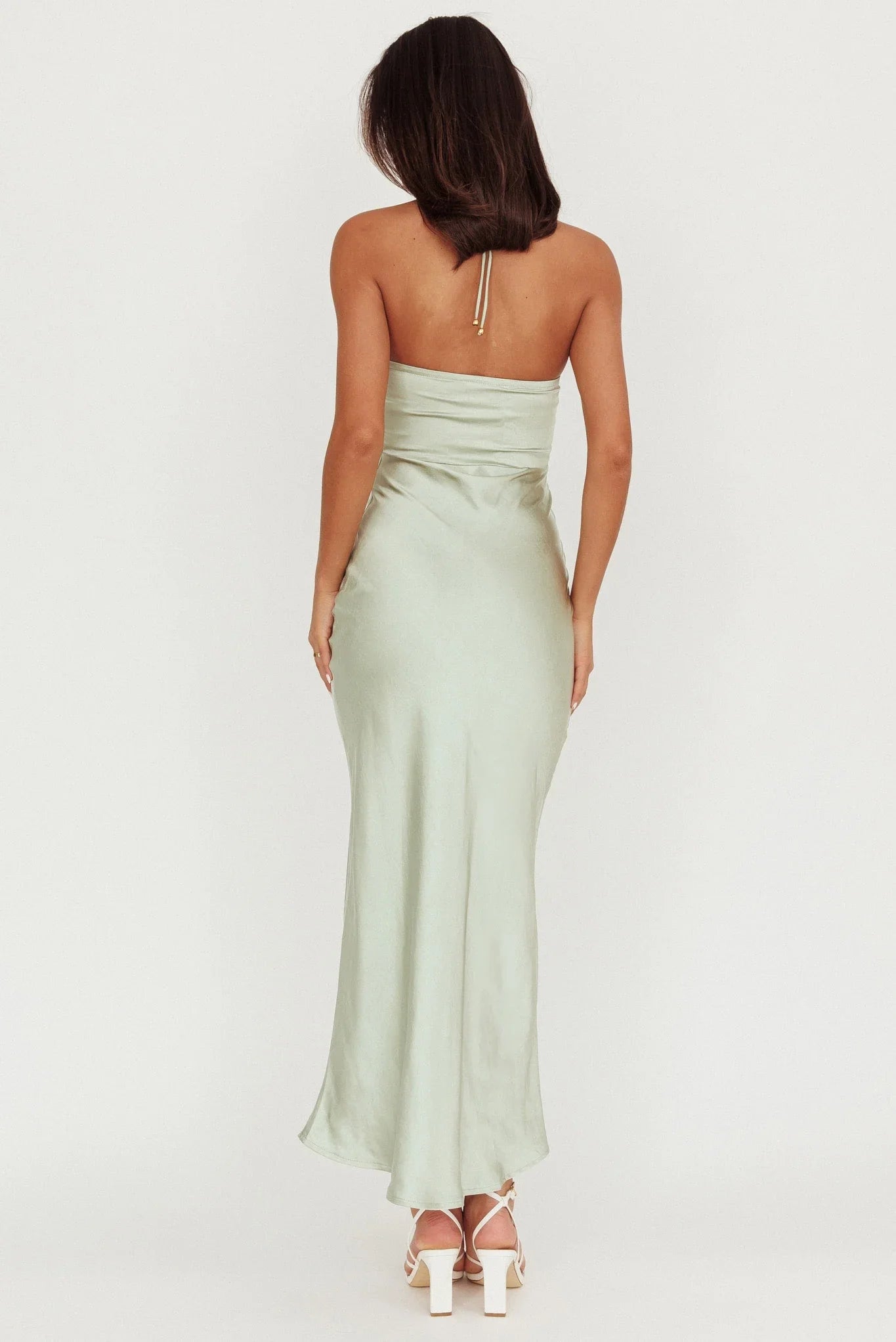 Charming satin extra long unlined flower pin decoration with backless side zipper bridesmaid dress