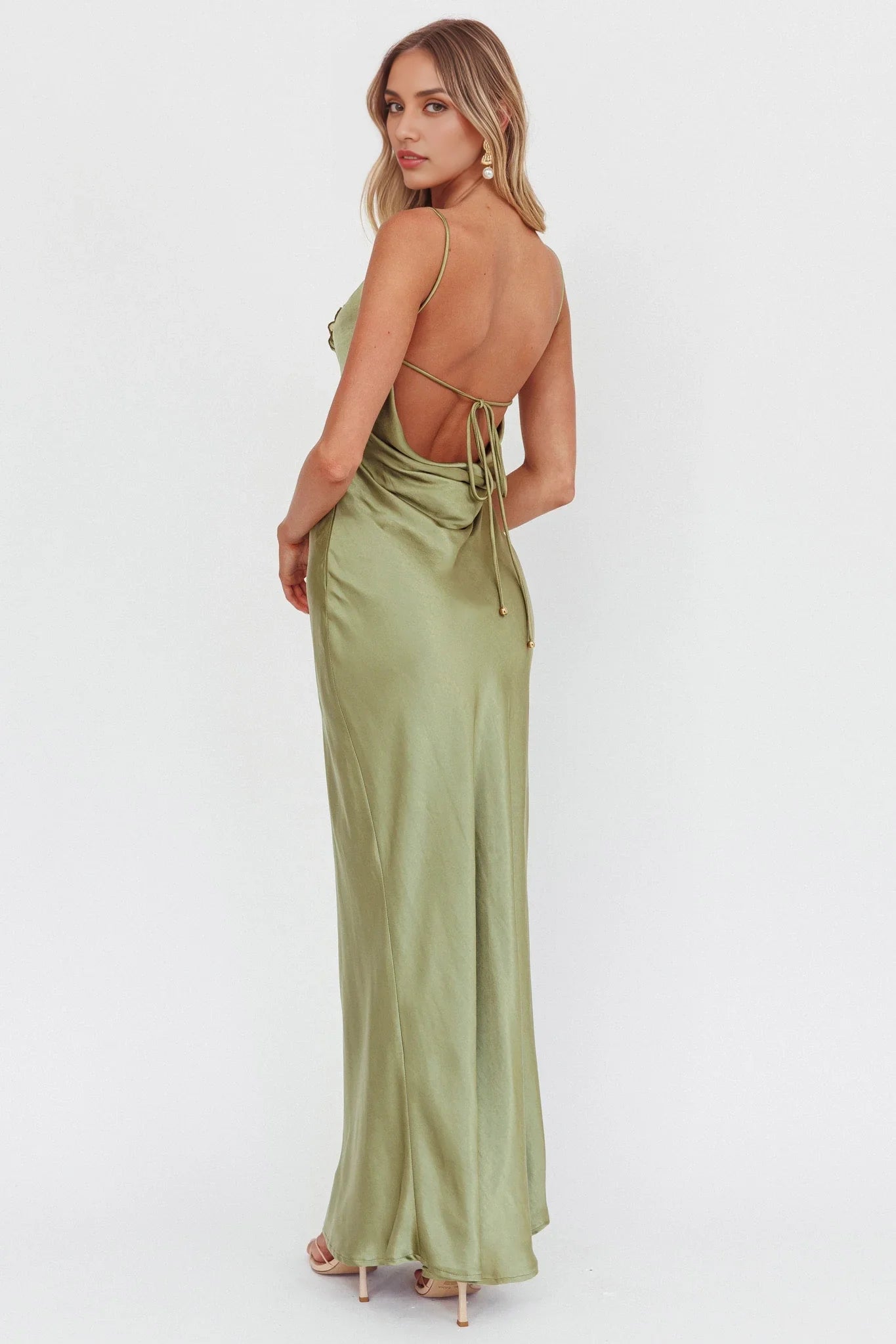 Charming satin slim fit rose knot side zipper bridesmaid dress