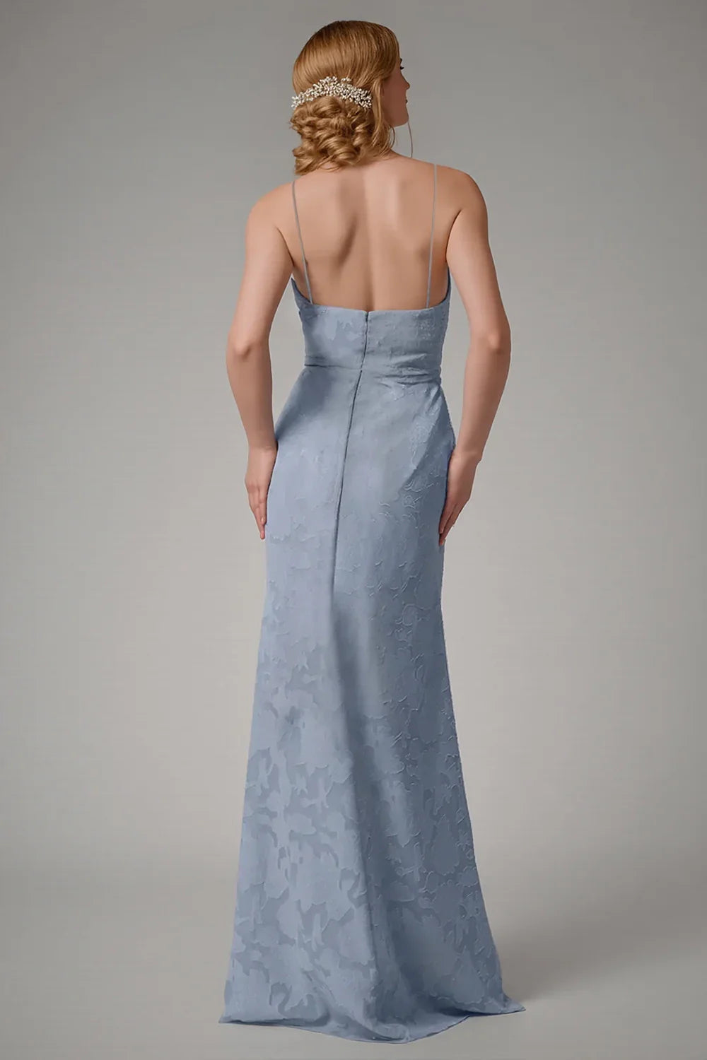 Charming thin shoulder strap slit tight fitting sleeveless long applique bridal mother dress