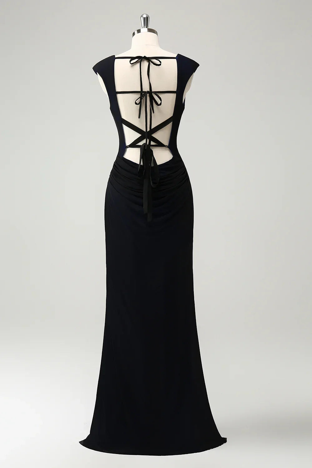 Charming tight fitting pendant collar long back lace up bridesmaid dress