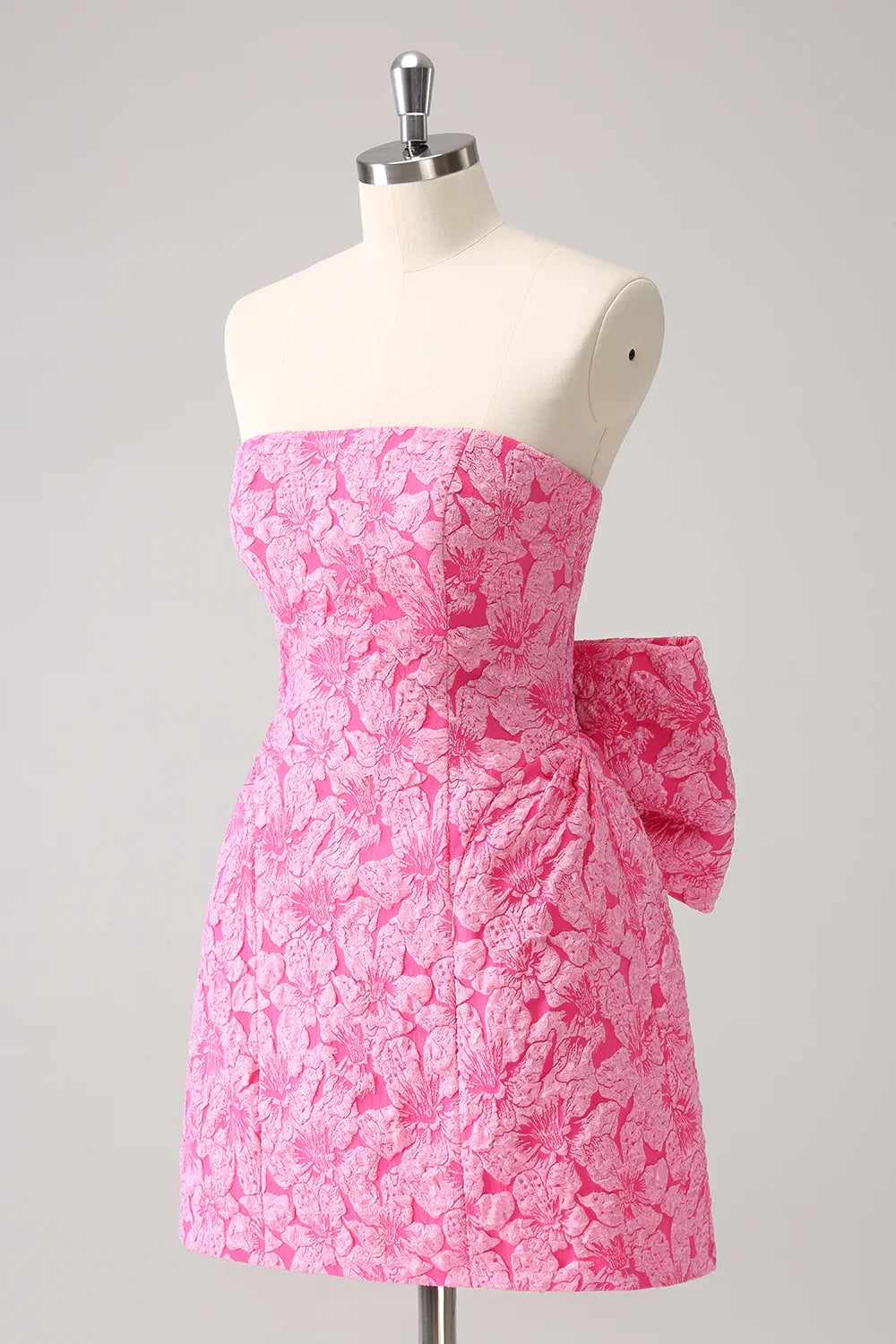 Back view of elegant hot pink short homecoming dress.