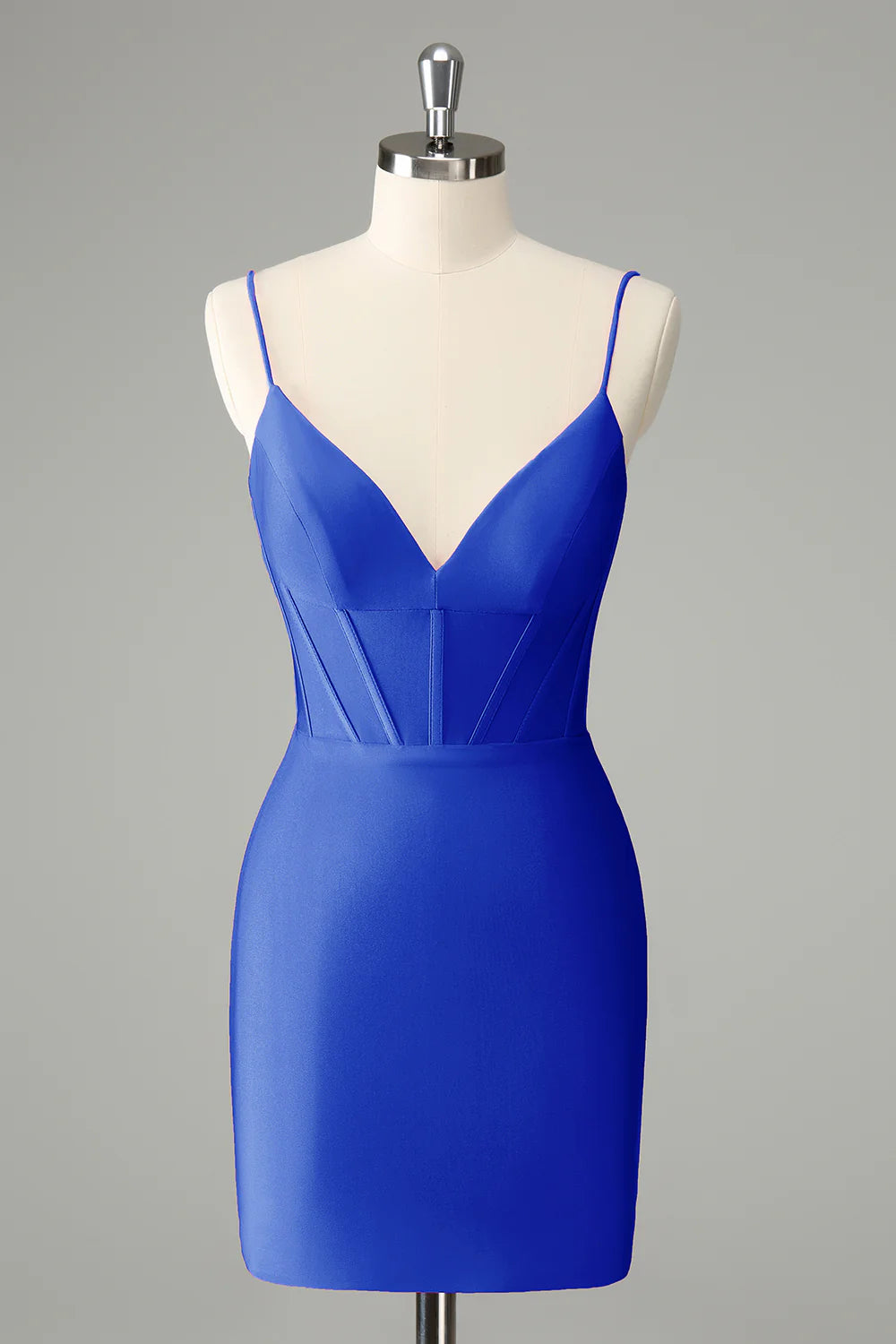 Royal blue A-line homecoming dress with sweetheart neckline.