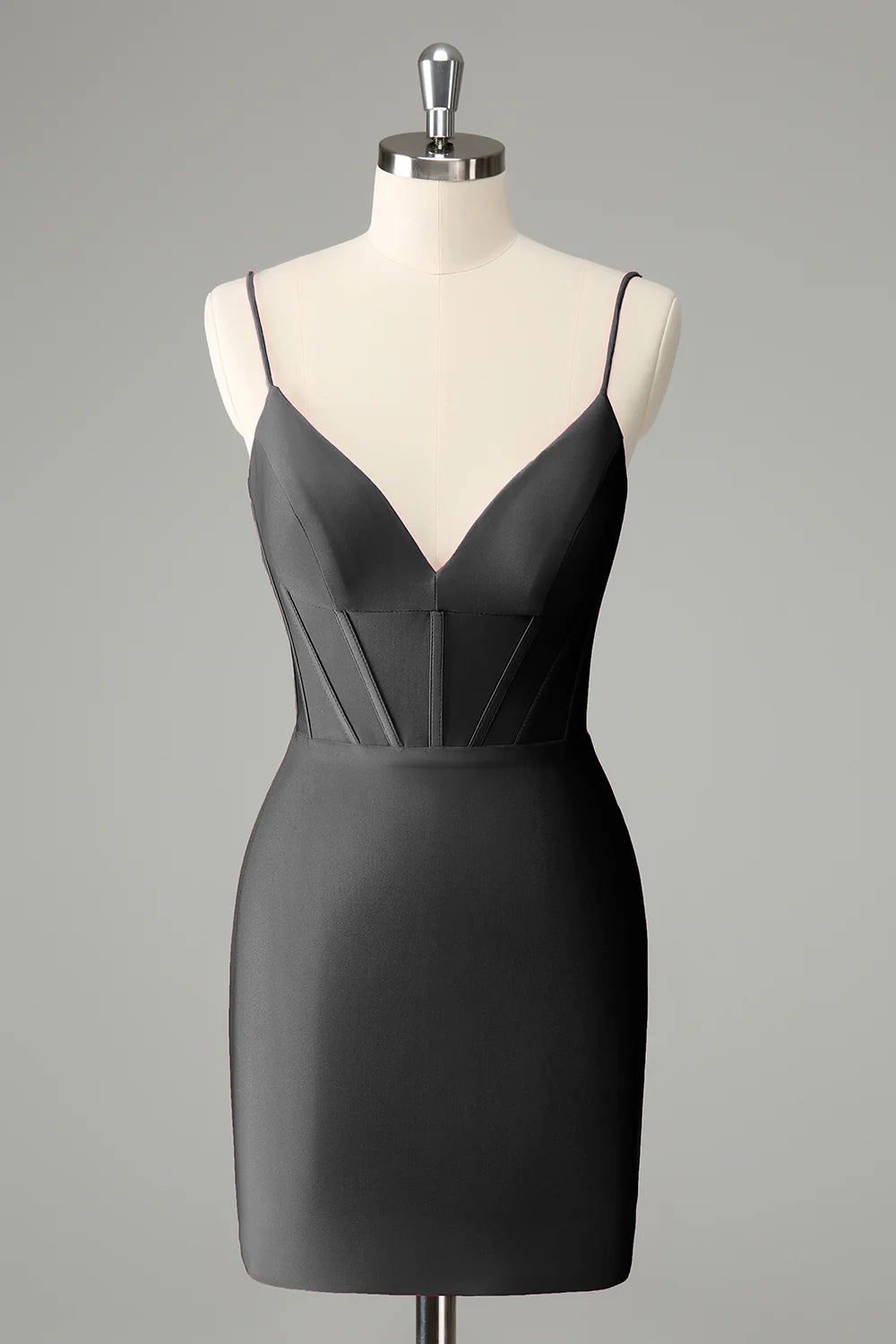 Black A-line homecoming dress with sweetheart neckline.