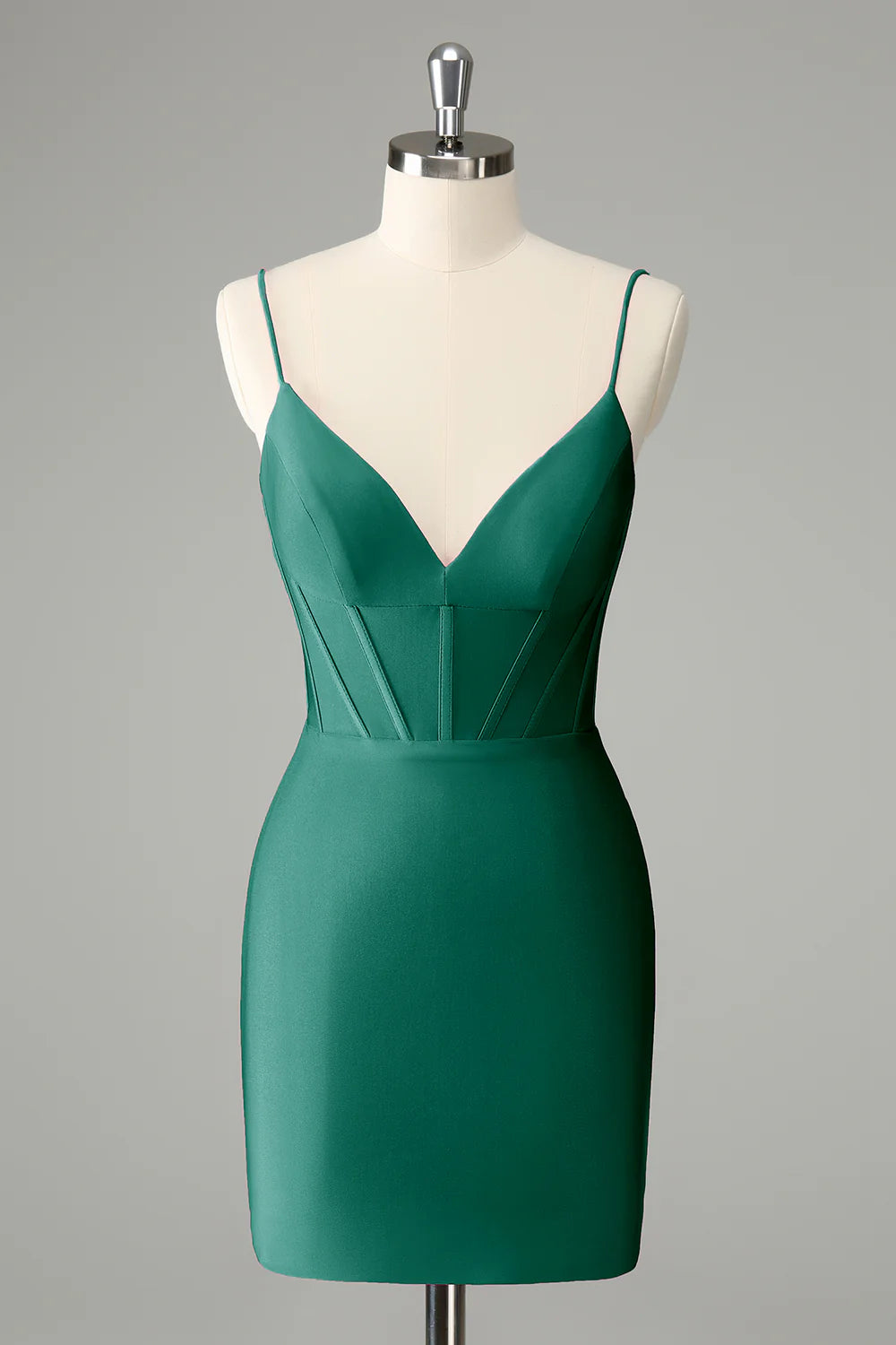 Dark green A-line homecoming dress with sweetheart neckline.