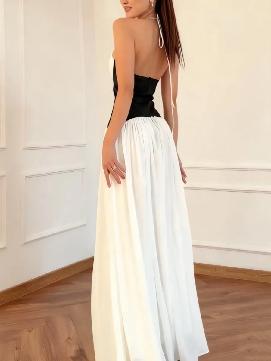 Chic A Line Halter Neck Sleeveless Lace-Up Back Floor Length Chiffon Ruched Prom Dresses