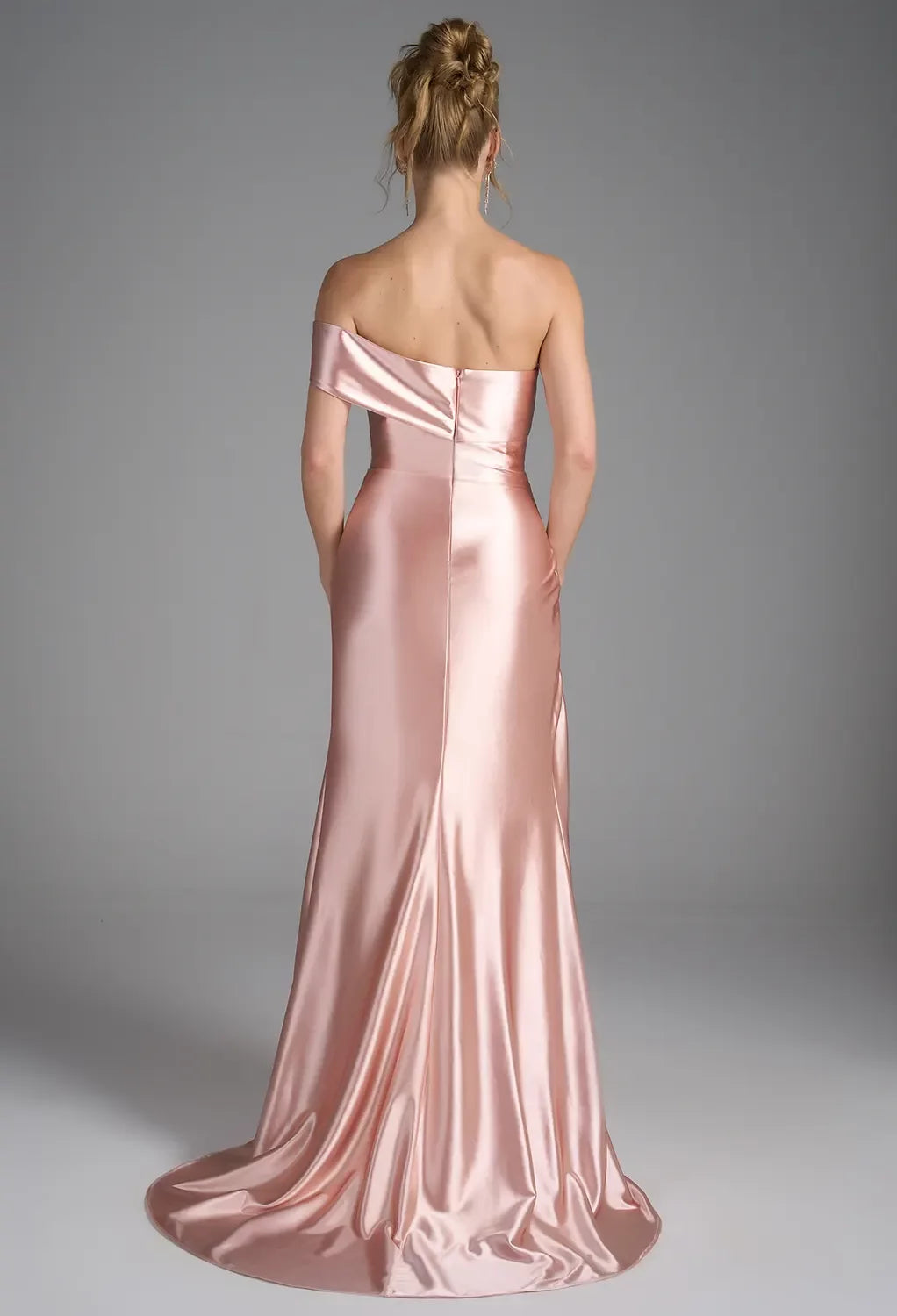 Chic Mermaid One-Shoulder Sleeveless Solid Back Floor-Length Satin Ruched Prom Dresses with Silt