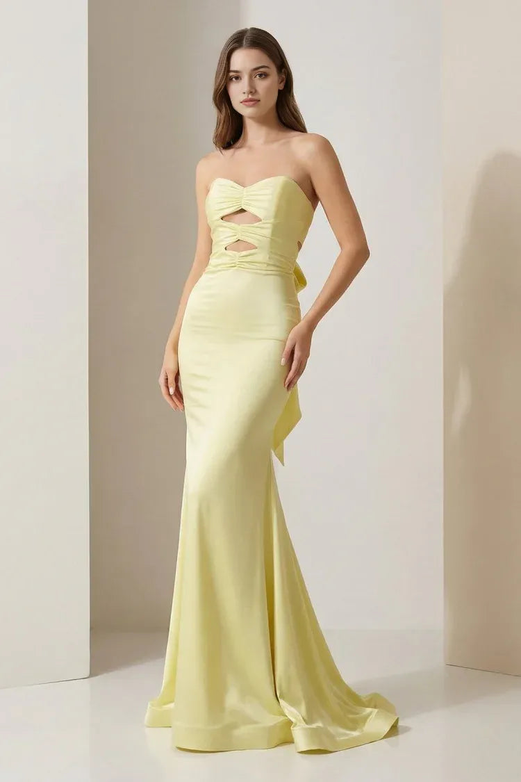 Chic Sky Blue Mermaid Sweetheart Neck Sleeveless Tie-Back Sweep Train Satin Prom Dresses With Cutout