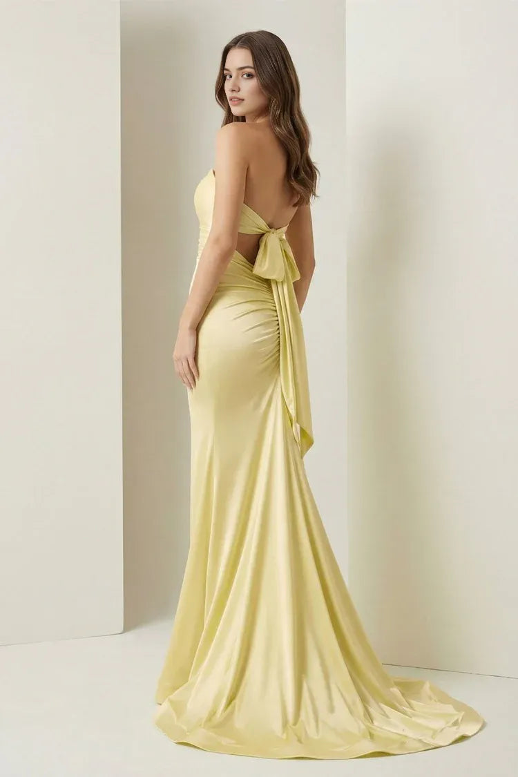 Chic Sky Blue Mermaid Sweetheart Neck Sleeveless Tie-Back Sweep Train Satin Prom Dresses With Cutout