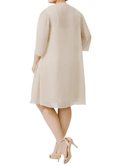 Chiffon 2 Pieces Spaghetti Straps Knee Length Mother of The Bride Dresses