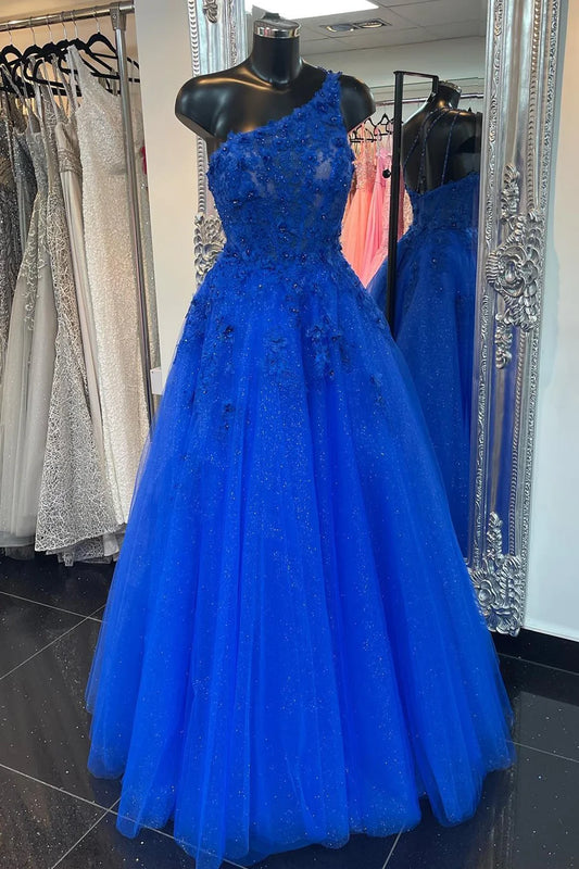 Chiffon One Shoulder 3D Flower Embroidered Ball Dress