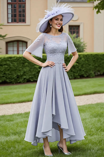 Chiffon Silver A-line Bridal Mother Dress with Stickers