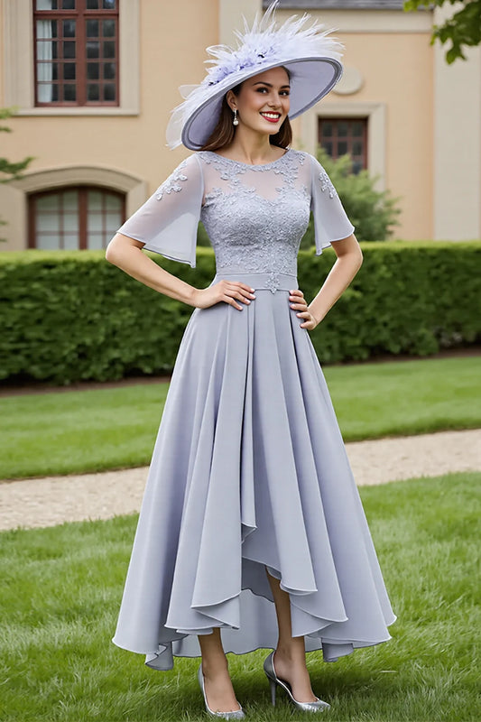Chiffon Silver A-line Bridal Mother Dress with Stickers