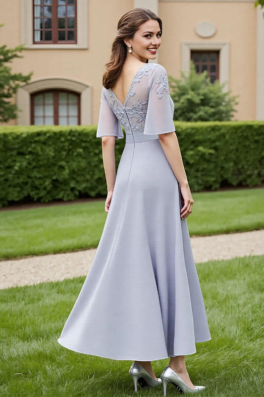Chiffon Silver A-line Bridal Mother Dress with Stickers
