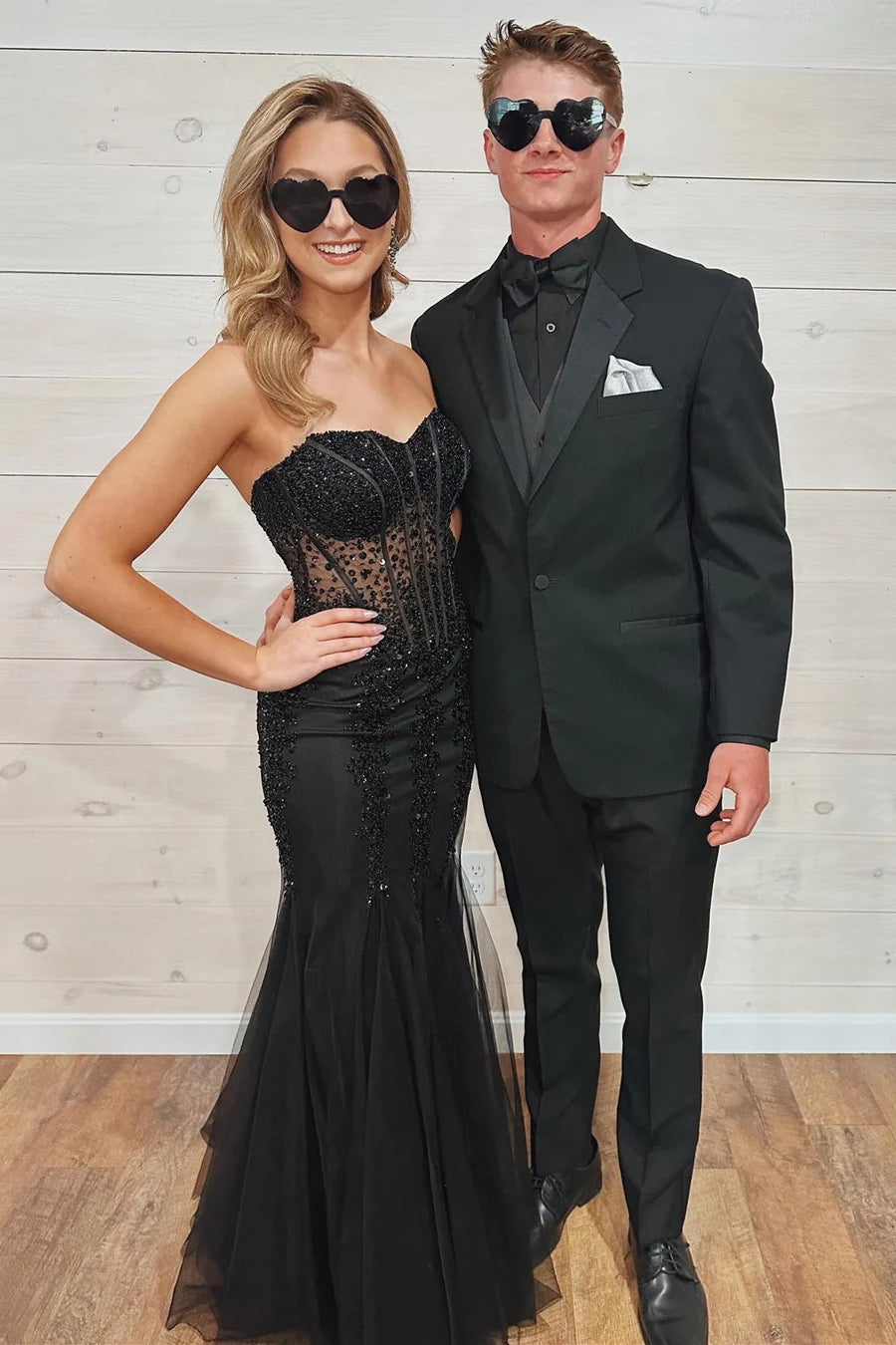 Chiffon beaded strapless mermaid long dress