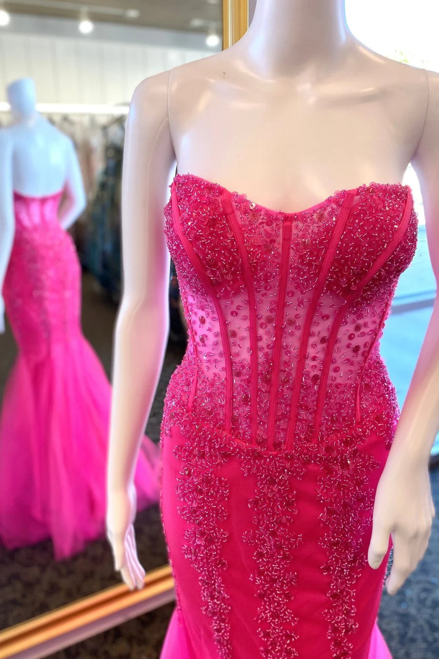 Chiffon beaded strapless mermaid long dress