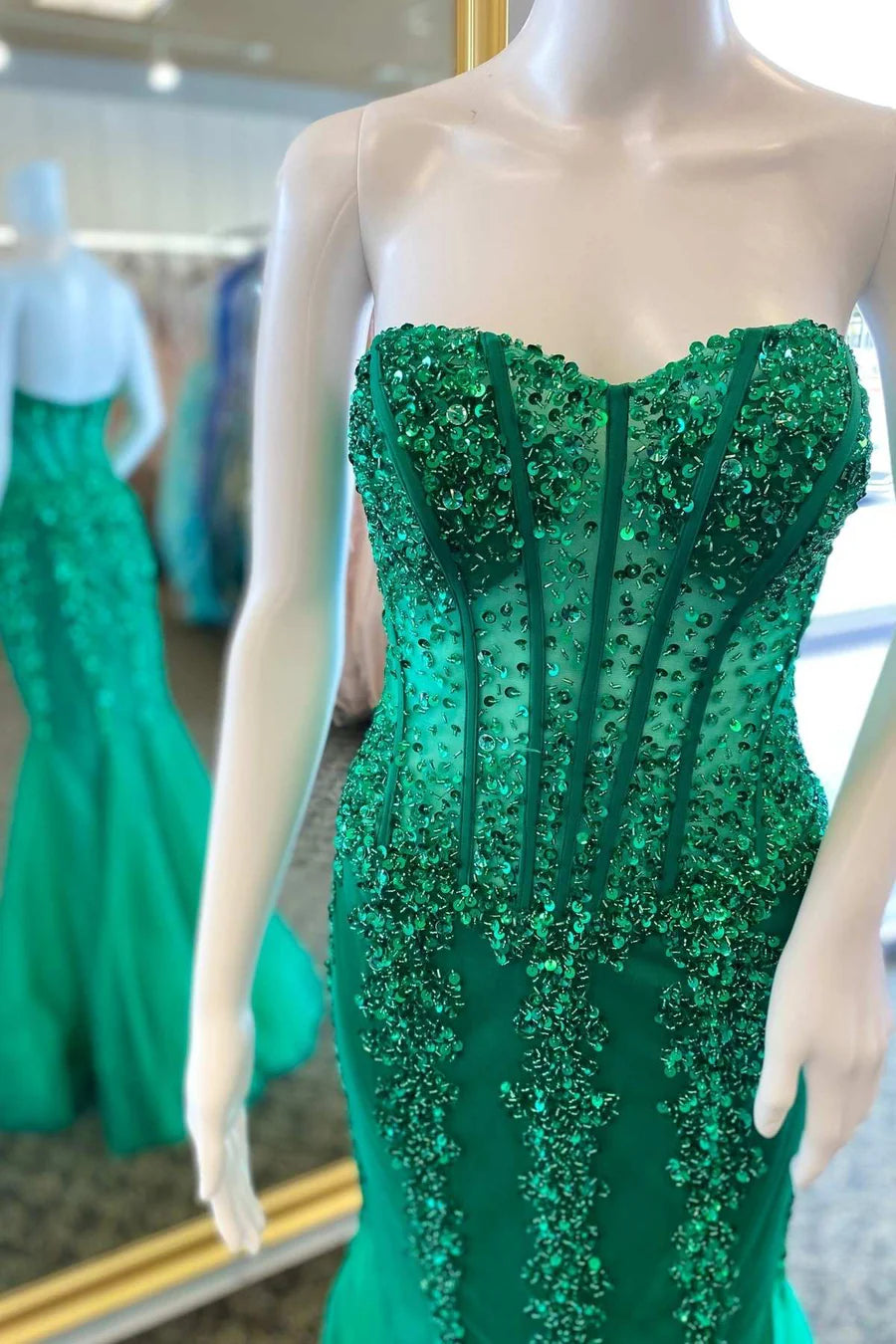 Chiffon beaded strapless mermaid long dress