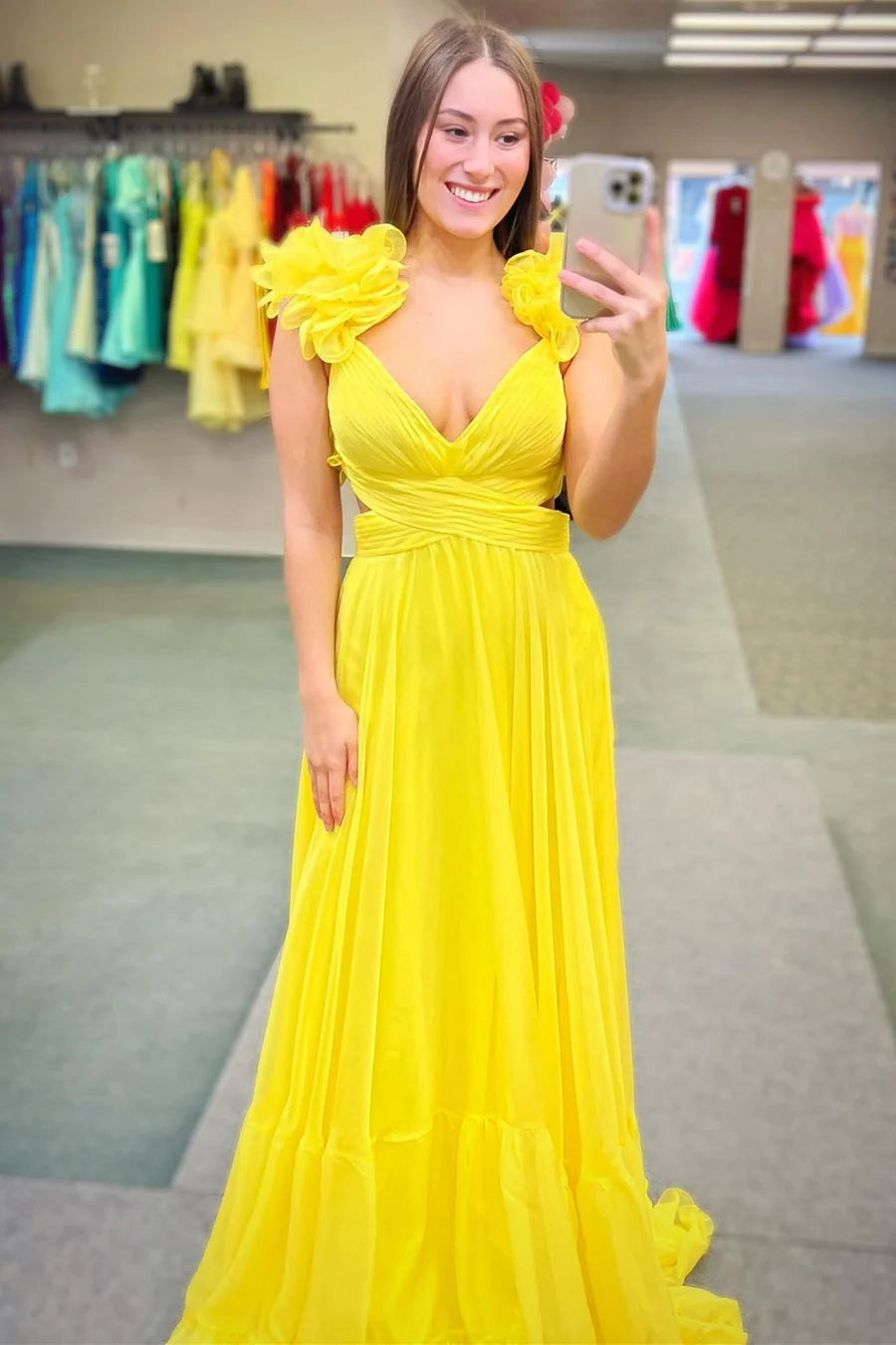 Chiffon lace up pleated A-line ball dress sleeveless backless
