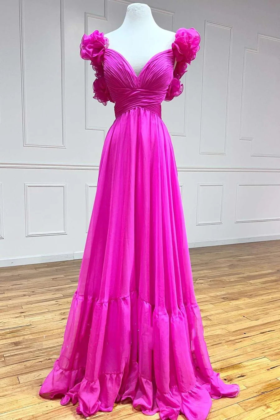 Chiffon lace up pleated A-line ball dress sleeveless backless