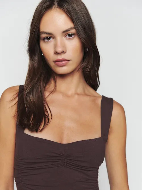 Chocolate Brown Square Neck Ruched Bodice Prom Dress