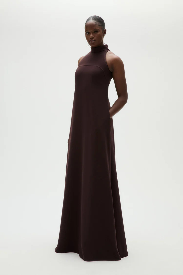 Chocolate Halter Neck Sleeveless Maxi Evening Dresses