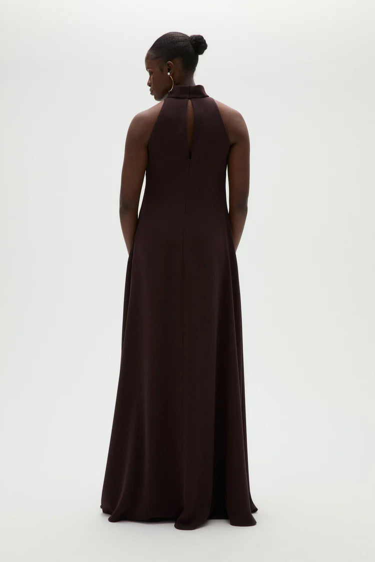 Chocolate Halter Neck Sleeveless Maxi Evening Dresses