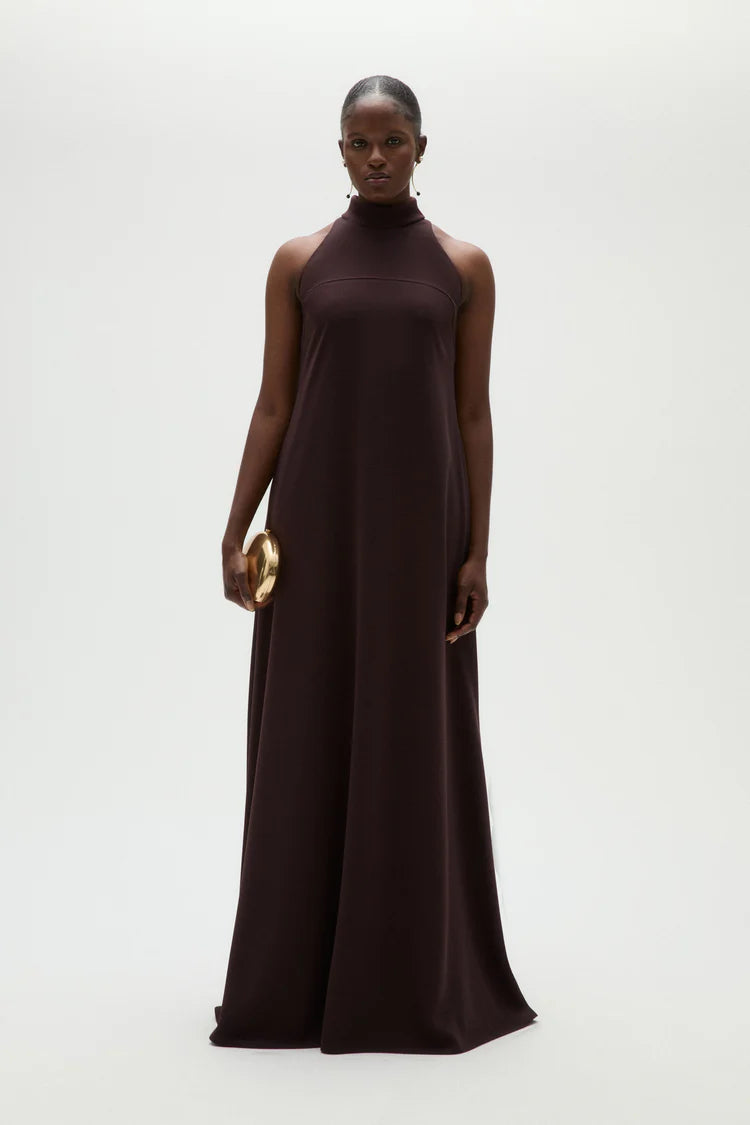 Chocolate Halter Neck Sleeveless Maxi Evening Dresses