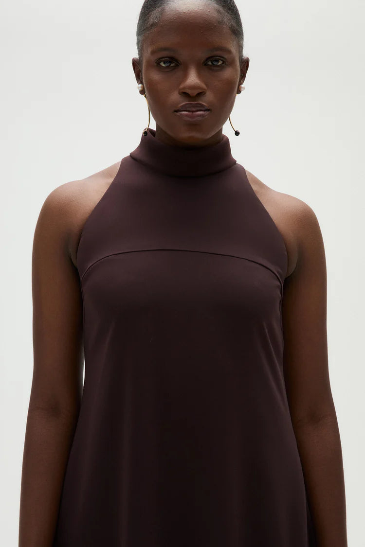 Chocolate Halter Neck Sleeveless Maxi Evening Dresses