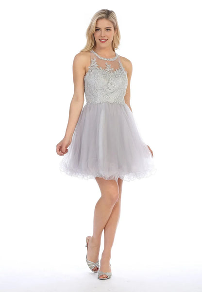 Classic A-Line Applique illusion scoop Sleeveless Lace Up Short flounce Homecoming Dress for bride hot sale