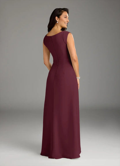 Classic A-Line Lace Chiffon Scoop Neck Sleeveless Back Zip Floor-Length Mother of the Bride Dress for women hot sale