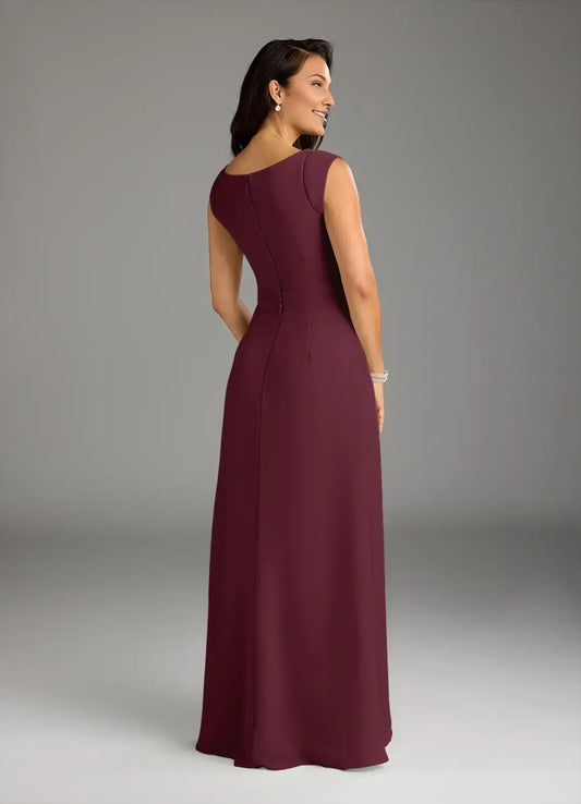 Classic A-Line Lace Chiffon Scoop Neck Sleeveless Back Zip Floor-Length Mother of the Bride Dress for women hot sale
