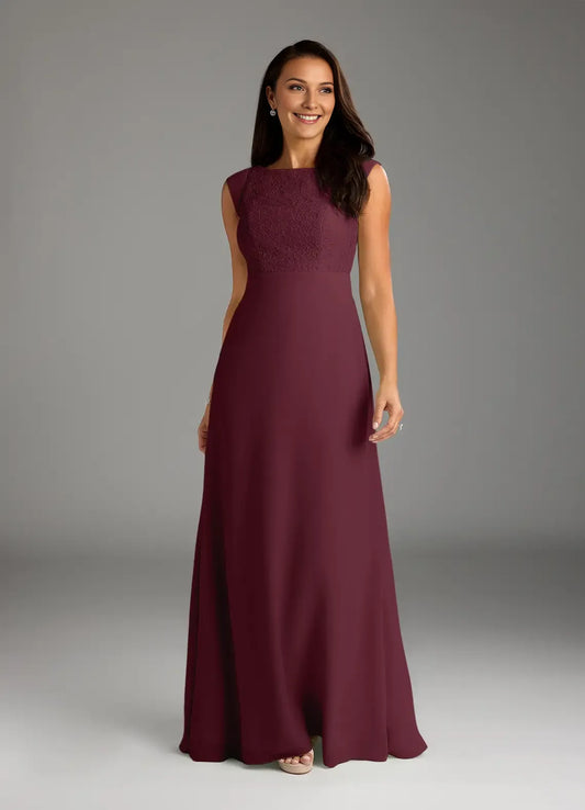 Classic A-Line Lace Chiffon Scoop Neck Sleeveless Back Zip Floor-Length Mother of the Bride Dress for women hot sale