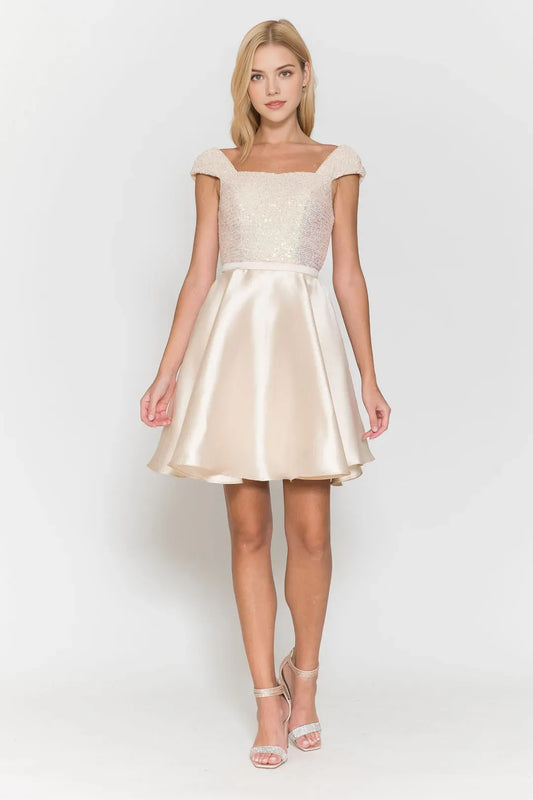 Classic A-Line Sequin Square Hat sleeves Lace Up Short Homecoming Dress for bride hot sale