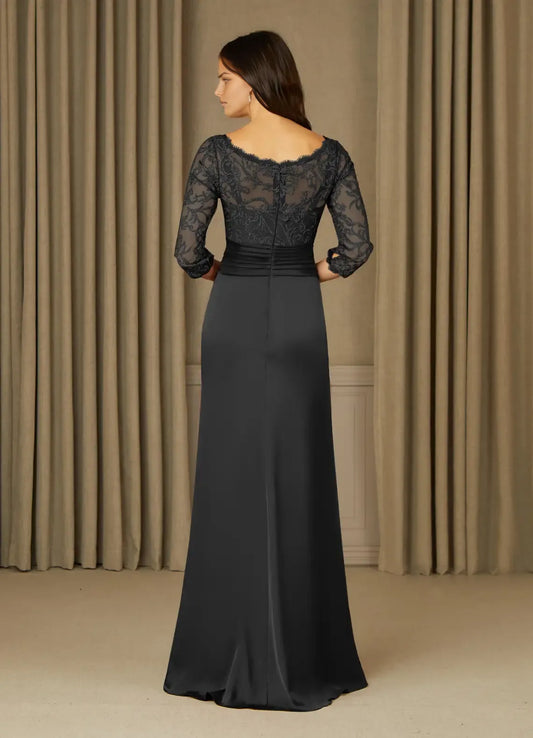 Classic Black Mermaid Lace Scoop Neck Three-Quarter Sleeve Scoop Back Zip Floor-Length Mother of the Bride Dress for sale for ladies