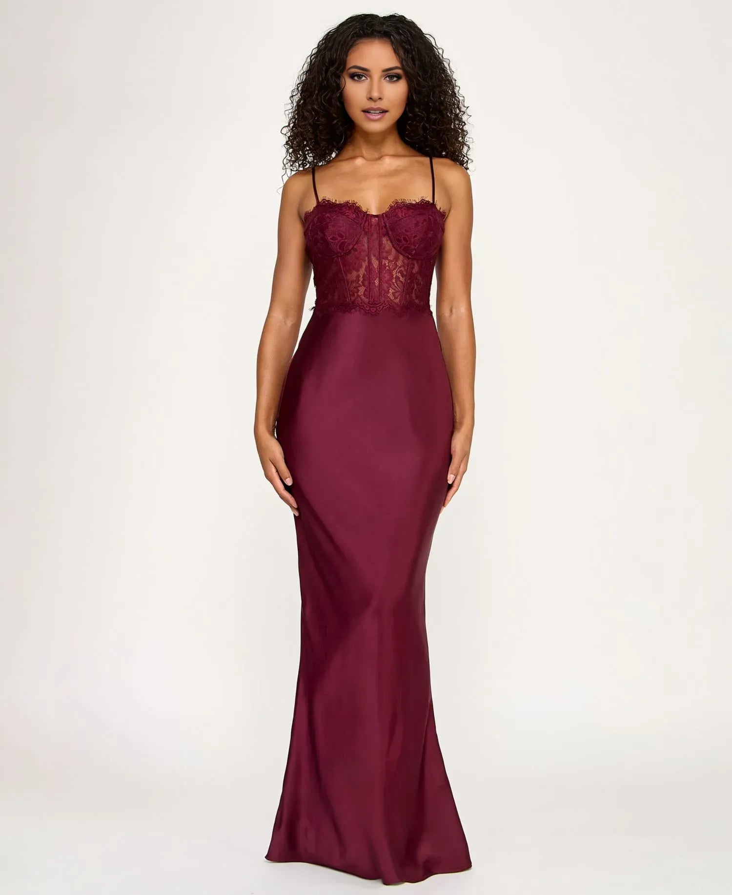 Classic Mermaid Sweetheart Neck Spaghetti Strap Back Zip Lace Bodice Satin Floor-Length Prom Dresses