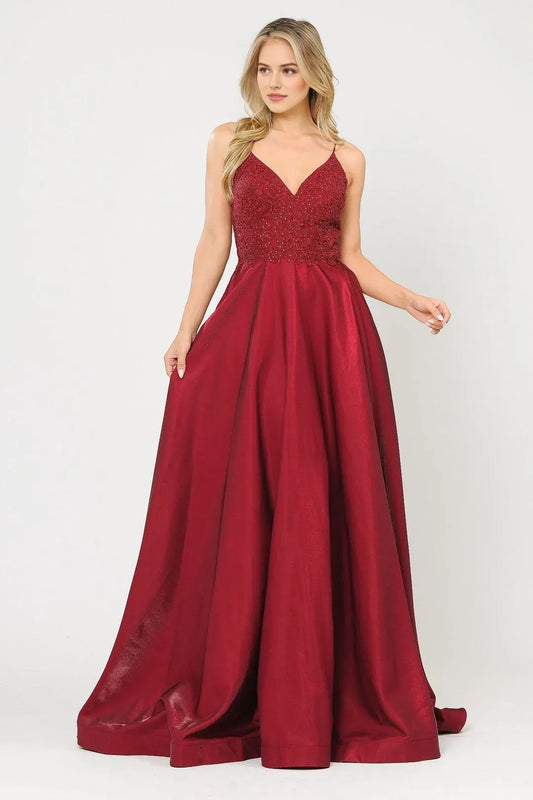 Classic Red Satin A-line V-neck Sleeveless Crisscross Back Beaded Lace Appliques Floor length prom dress hot sale