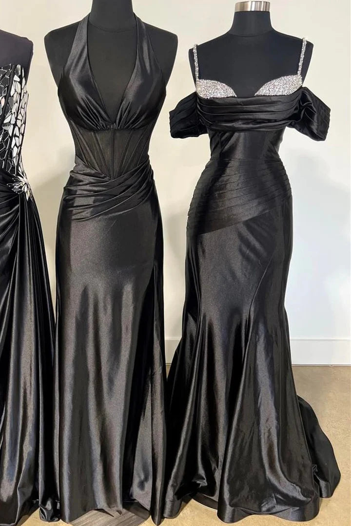 Cold-Shoulder Ruching Mermaid Long Formal Dress with Rhinestones