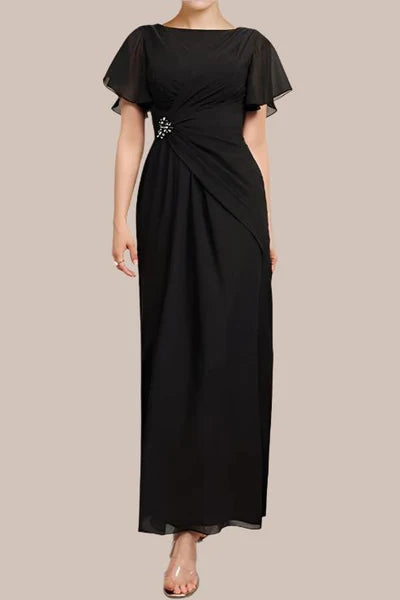 Column Chiffon Short Sleeves Ankle Length Mother of The Bride Dresses