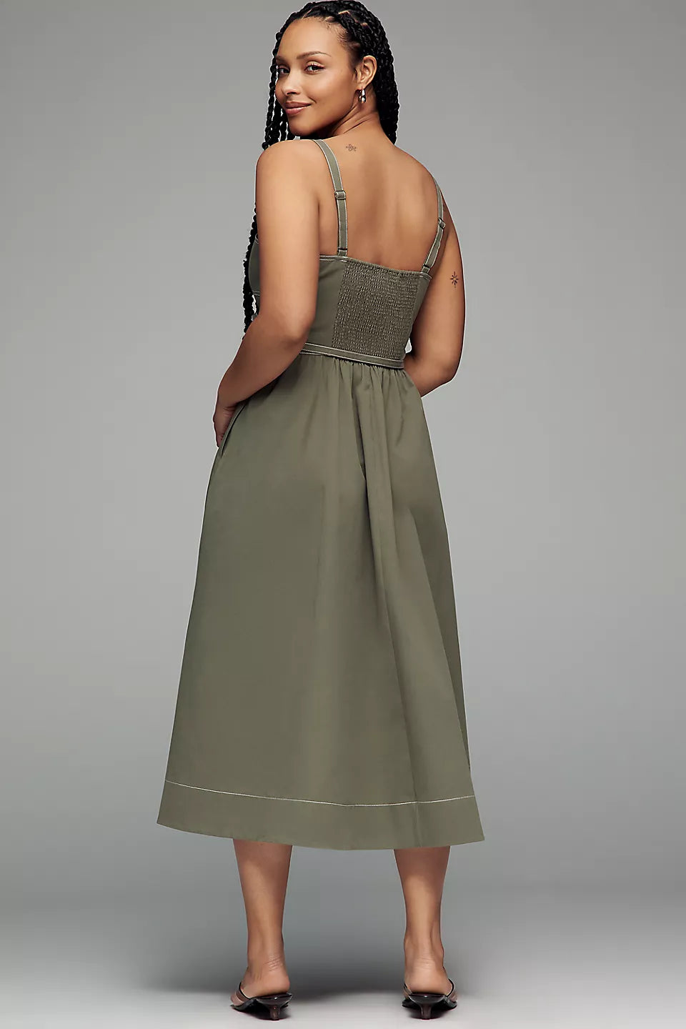 Contrast Stitch Sweetheart Neck Midi Evening Dresses with Belt