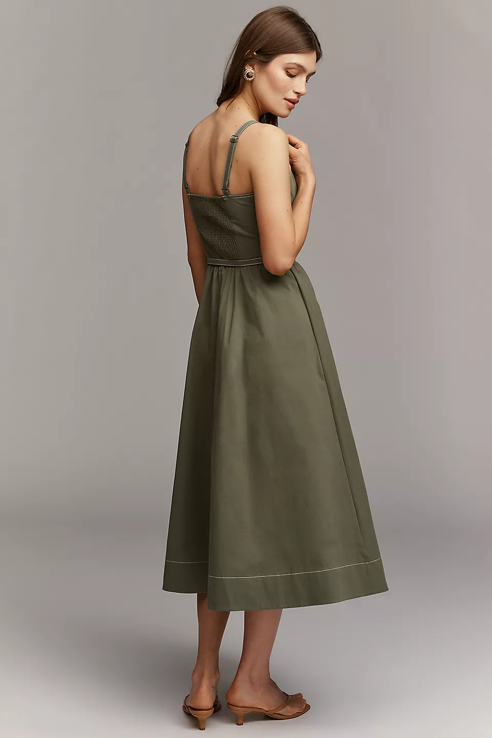 Contrast Stitch Sweetheart Neck Midi Evening Dresses with Belt