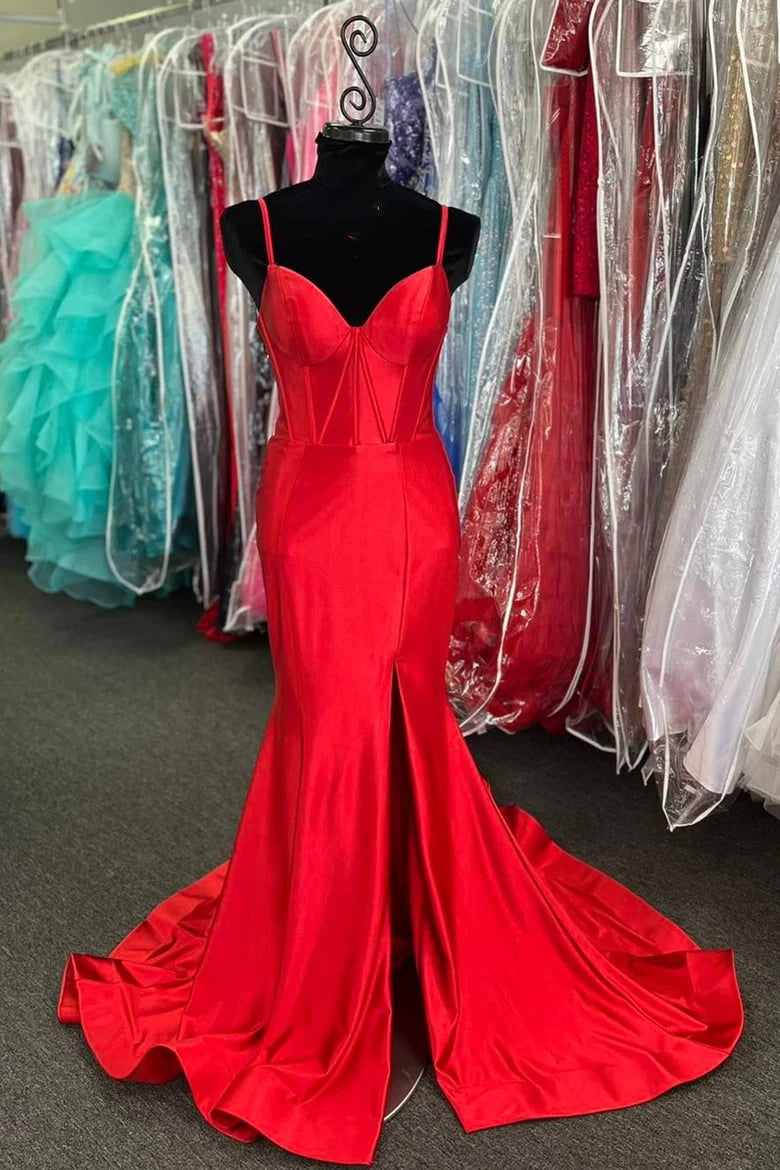 Corset Lace-Up Mermaid Long Formal Dress with Slit