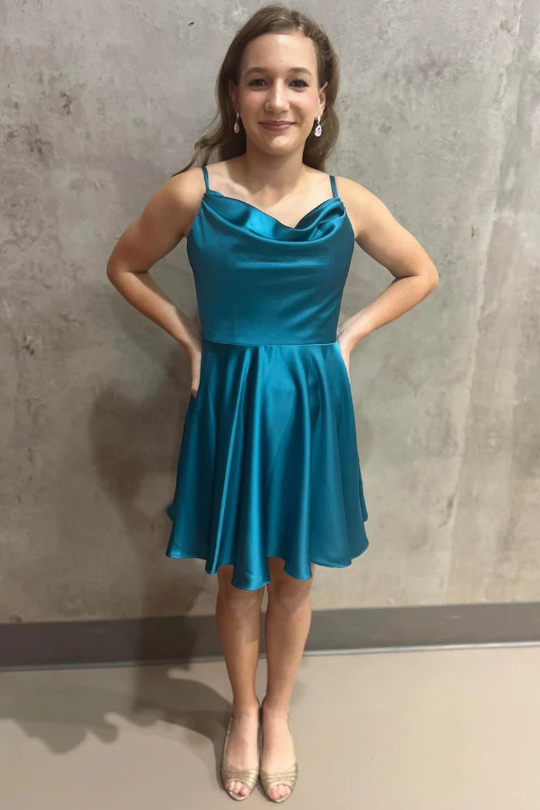 Cowl Neck Lace-Up A-Line Homecoming Dress