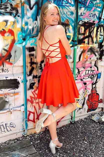 Cowl Neck Lace-Up A-Line Homecoming Dress