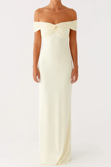 Cream Off Shoulder Twist Knot Mermaid Maxi Dress For Prom Events