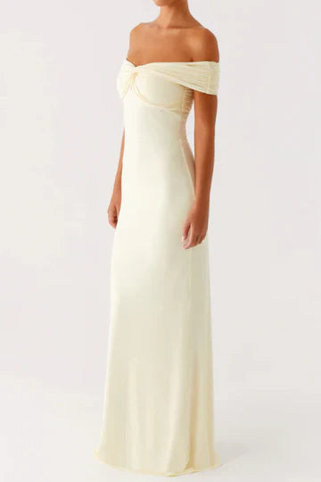 Cream Off Shoulder Twist Knot Mermaid Maxi Dress For Prom Events