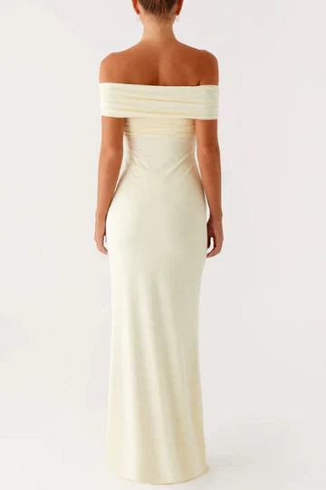Cream Off Shoulder Twist Knot Mermaid Maxi Dress For Prom Events
