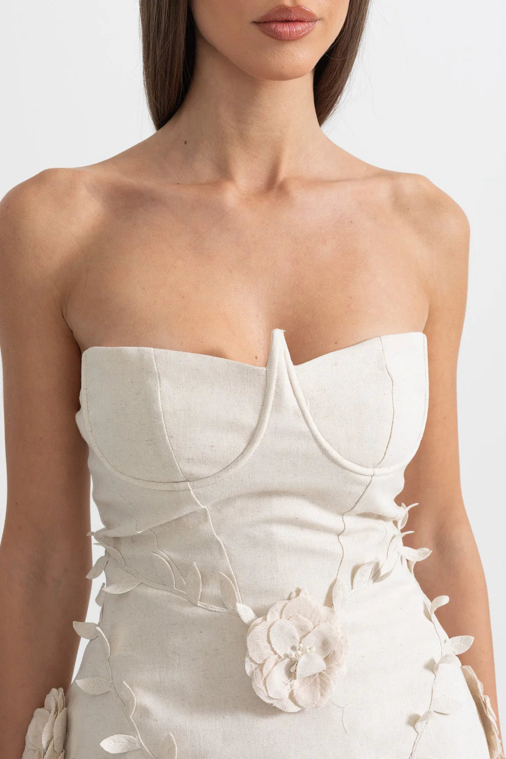 Cream Strapless 3D Floral Homecoming Dresses