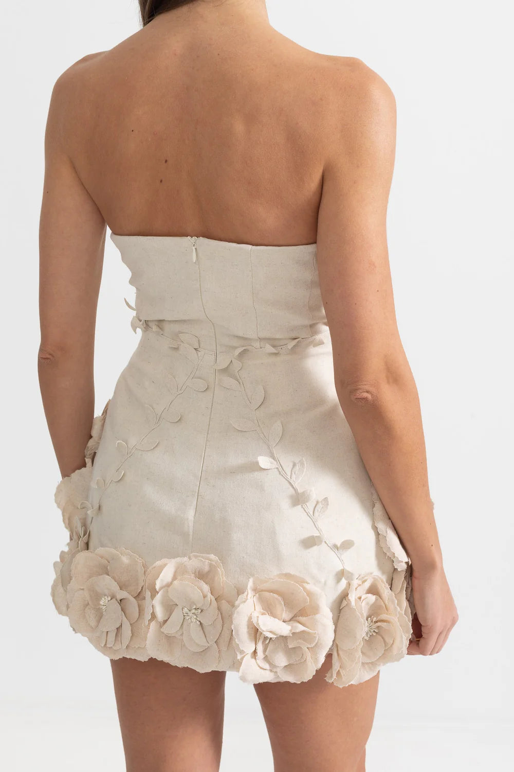 Cream Strapless 3D Floral Homecoming Dresses