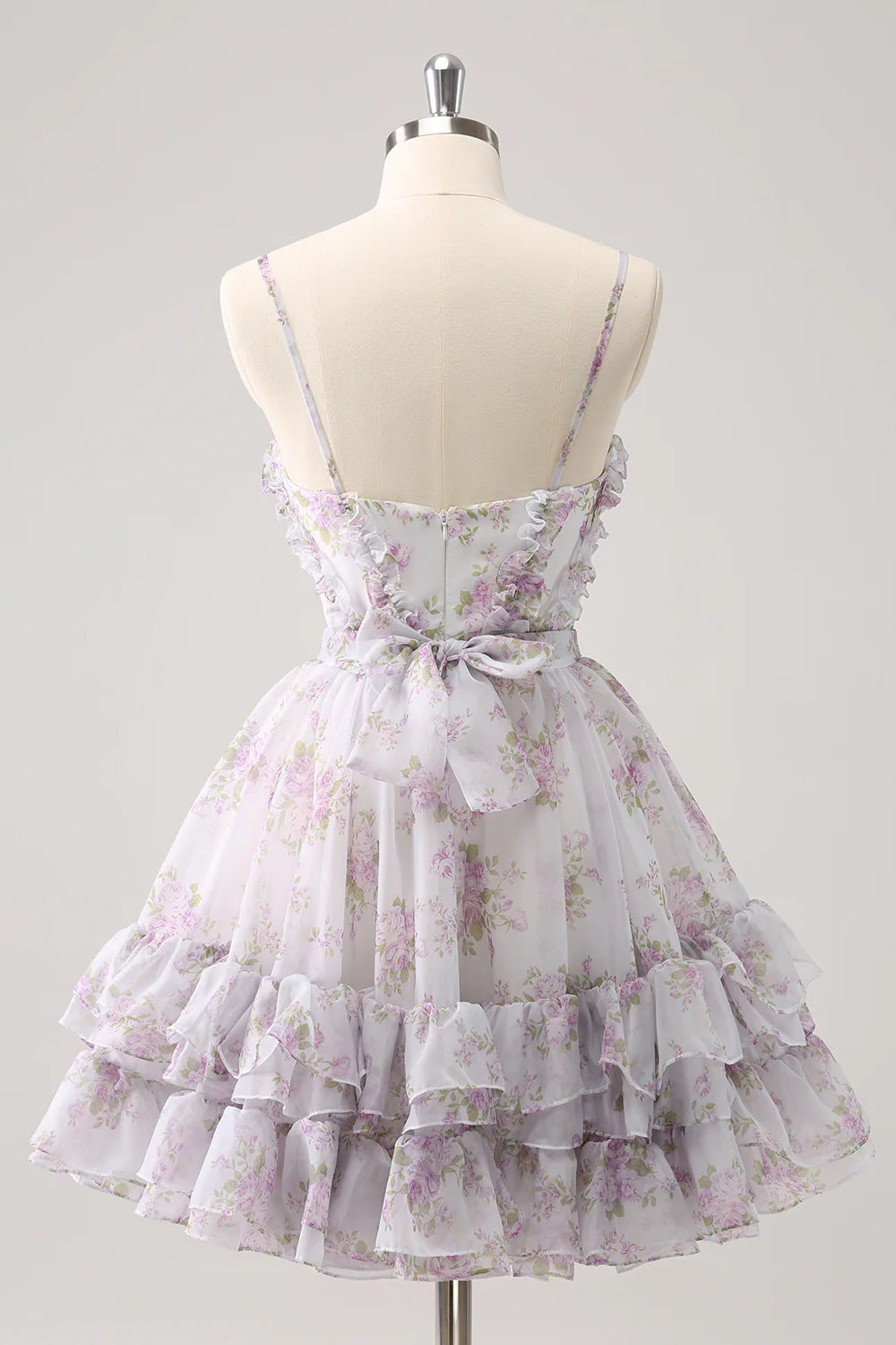 Cute A-line hollowed out layered printed flower back to school dress with ruffles